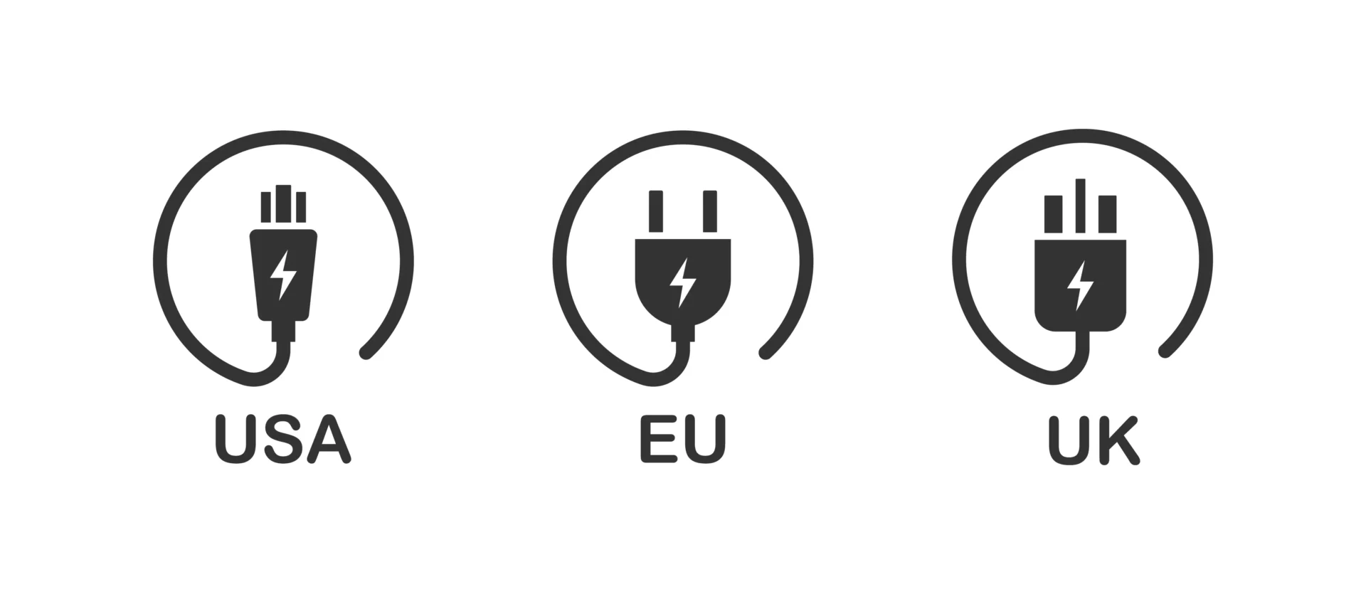 Unterschiedliche UL Stecker für USA, EU und UK von Krayer Systemtechnik.